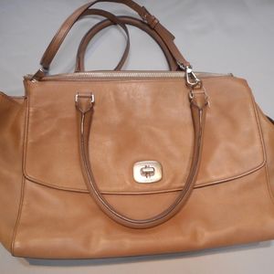 large tan leather coach bag like new